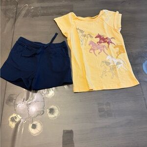 Yellow Horse Print T-Shirt and Navy Shorts Set